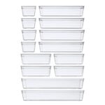DCA 14-Piece Clear Plastic Drawer Organizer Set for Makeup and Utensils