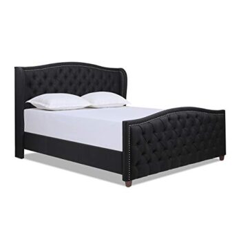 Jennifer Taylor Home Marcella Upholstered Shelter Headboard Bed Set, King, Jet Black Woven