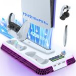 Lictin PS5 / PS5 Pro / PS5 Slim Stand and Cooling Station, Controller Charging Station for PlayStation 5 Console, PS5 Stand Controller Charger for Disc & Digital with Cooling Fan