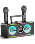 Portable Karaoke Machine with 2 Wireless Mics and LED Lights for Parties