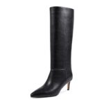 Wetkiss Black Knee-High Stiletto Boots – Pointed Toe, Tall & Wide Calf