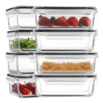 HOMBERKING 30oz 8 Pack Glass Meal Prep Containers with Lids, Food Storage Airtight Bento Boxes with Leak Proof Locking for Microwave, Oven, Freezer and Dishwasher (8 lids & 8 Containers)