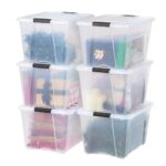 IRIS USA 54 QT Plastic Storage Box with Lid and Latches - 6 Pack - BPA-Free, See-Through Organizing Solution, Durable Nestable Stackable Containers, Secure Pull Handle - Clear