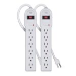 KMC 6-Outlet Surge Protector Power Strip 2-Pack, Overload Protection, 4-Foot Cord, 900 Joule - White