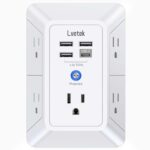 Lvetek 5 Outlet Extender Multi Plug Wall Outlets with 4 USB Charging Ports (1 USB C Outlet), 3 Sided 1680J Surge Protector Power Strip USB Wall Charger for Home, Office, Travel, ETL Listed, White