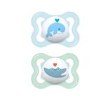 MAM Mini Air Pacifiers, Sensitive Skin Pacifier 0-6 Months for Breastfed Babies, Baby Boy Pacifiers, 2 Count (Pack of 1), Designs May Vary