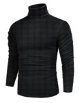 Men's Turtleneck Sweaters Slim Fit Plaid Pullover Tops Long Sleeve Fall Basic Thermal T-Shirt Plaid(Black-Grey) L