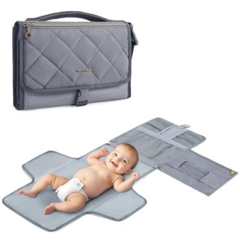 mommore Portable Changing Pad for Baby Newborn Water Resistance Detachable Travel Diaper Changing Mat with Wipes Pockets Padded Pillow Baby Essentials Gifts (Grey)