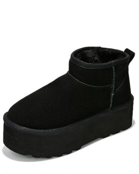 Project Cloud 100% Genuine Suede Leather Ankle Boots for Women - Fur Boots Memory Foam Womens Boots - Anti-Slip Mini Platform Boots, Lightweight Winter Boots for Women Snow Boots (Huggy, Black, 8)