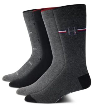 Tommy Hilfiger Men's Comfort Stretch Crew Socks 4-Pack Black/Grey