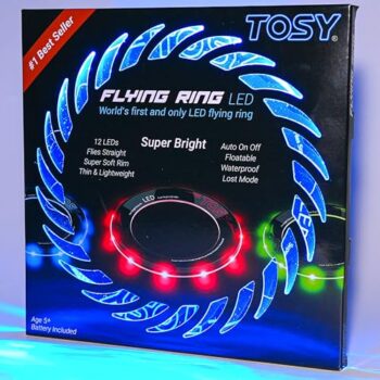 TOSY Flying Ring - 12 LEDs, Super Bright, Soft, Auto Light Up, Safe, Waterproof, Lightweight Frisbee, Cool Birthday, Camping, Easter Basket Stuffers & Outdoor/Indoor Gift Toy for Boys/Girls/Kids
