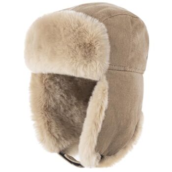 Trapper Hat Warm Windproof Winter Trooper Hats with Earflaps Faux Fur Hunting Hat for Women Men Khaki