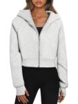 Trendy Queen Womens Zip Up Hoodies Jackets Cropped Sweatshirts Fleece Fall Outfits Casual Comfy Y2k Tops Winter Clothes 2025 Grey M