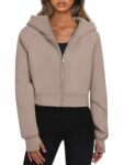 Trendy Queen Womens Zip Up Hoodies Jackets Cropped Sweatshirts Fleece Fall Outfits Casual Comfy Y2k Tops Winter Clothes 2025 CoffeeGrey S