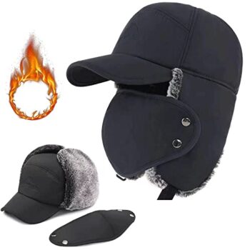 Winter Hats for Women and Men,Trapper Hat for Men Women with Ear Flaps for Cold Weather, Windproof Warm Hunting Skiing Cycling Fishing Baseball Cap(Black)