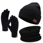 Winter Men’s Beanie, Scarf, and Touchscreen Gloves Set Black