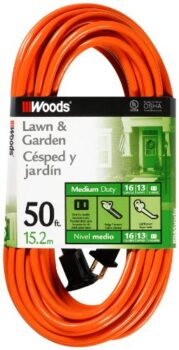 Woods 0723 16/2 SJTW General Purpose Extension Cord, Medium Duty, Ideal for Landscaping and Powering Appliances, Water Resistant Flexible Vinyl Jacket, Durable Molded Plug, 50 Foot, Orange
