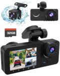 3 Channel 4K Dash Cam, Dash Cam Front and Rear Inside, Dash Camera for Cars, Triple Car Camera with 32GB Card,Built-in G-Sensor, 2’’ IPS Display Car Camera,Loop Recording,24Hr Parking,Night Vision