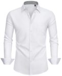 Alimens & Gentle Men's Long Sleeve Shirts Casual Plaid Button Down Shirts for Men White Dress Shirt