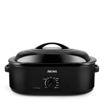 AROMA 18Qt. Roaster Oven with Self-Basting Lid, Fits 22-lb. Turkey, Adjustable Temperature Settings, Keep Warm Setting, Black (ART-718B)