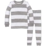 Burt's Bees Baby baby boys Pajamas, 2-piece Pj Set, 100% Organic Cotton (12 Mo-7 Yrs) and Toddler Pajama Bottoms, Heather Grey Rugby Stripe, 3T US