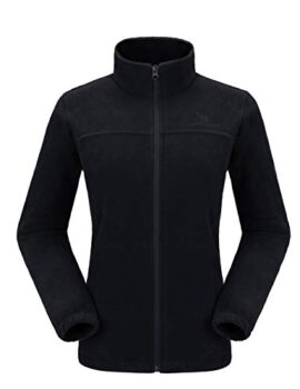 CAMEL CROWN Women Full Zip Fleece Jackets with Pockets Soft Polar Fleece Coat Jacket Sweater for Spring Outdoor New Black L