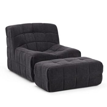 COLAMY Bean Bag Chair with Ottoman for Adults,Lounger Chairs with High-Rebound Memory Foam, Soft Corduroy Fabric Floor Lazy Sofa for Living Room or Bedroom(Dark Grey