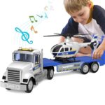 DOWELLIN 22" Semi Police Truck Toy with Helicopter for Kids Toddlers -Police Car Toys, Birthday for Boy Girl Toddler Child 3 4 5 6 7 Years Old