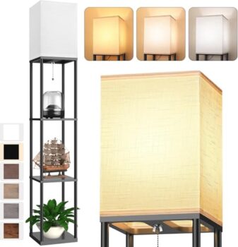Floor Lamp with Shelves and LED Bulb