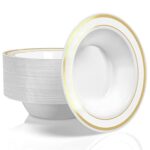 Stock Your Home Plastic Party Bowls (50 Pack) 12 Oz Elegant Disposable Dinnerware - Fancy Shatterproof Tableware for Catering, Holidays, Parties Supplies, Weddings, Catering, and Everyday Use (Gold)