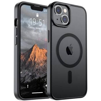 SUPFINE Magnetic for iPhone 14 Case & iPhone 13 Case (Compatible with MagSafe)(10 FT Military Grade Drop Protection) Slim Translucent Matte Shockproof Phone Cover,Black