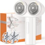 TORRAS Dual-Head Fabric Shaver, Longest Durability & 50ml Large Capacity Rechargeable Lint Removers to Remove Pills, 6-Leaf Blades Defuzzer, Electric Shaver for Clothes Couch Furniture, Pearl White