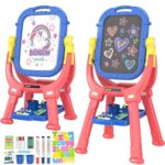 Victostar Easel for Kids, Rotatable Double Sided Adjustable Standing Art Easel with Drawing & Writing Accessories for Kids Boys and Girls (Red Blue)