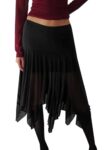 Avanova Women's Asymmetrical Pleated Skirt - Black