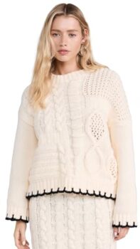 Little Lies Women's Cable Stitch Sweater, Cream, Off White, M-L