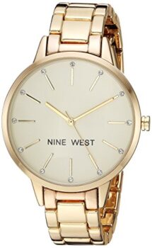 Nine West Gold-Tone Crystal Bracelet Watch