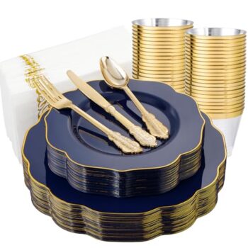 175PCS Blue Disposable Plates & Cutlery Set