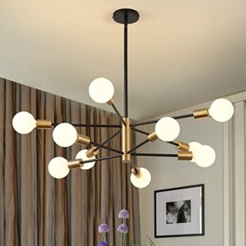 KAISITE 10-Light Sputnik Chandelier - Black & Gold