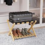 Smart FENDEE Bamboo Luggage Rack with Shelf