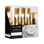160 Pack Gold Plastic Cutlery Set
