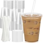 Dealusy 100 Pack - Clear Plastic Cups with Lids
