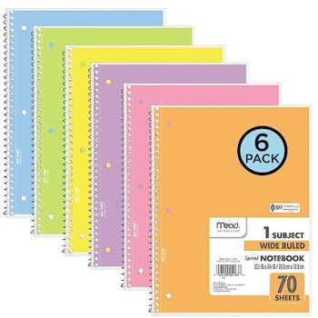 Mead 6-Pack Spiral Notebooks, Wide Ruled