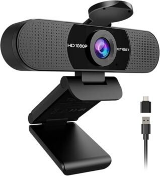 EMEET 1080P Webcam with Microphone and Adapter