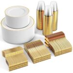 FOCUSLINE 600 Ct Gold Disposable Dinnerware Set