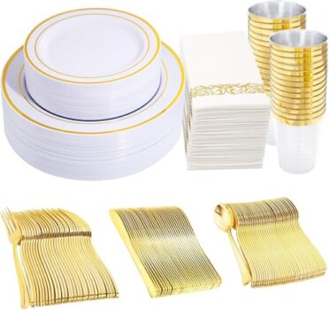 350-Piece White & Gold Dinnerware Set