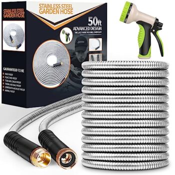 50 ft Stainless Steel Garden Hose with Nozzle