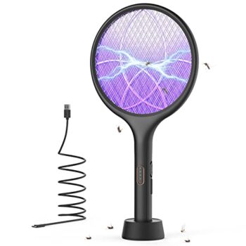 YISSVIC Rechargeable Electric Fly Swatter - 4000V Bug Zapper Racket with Dual Modes and Purple Mosquito Light for Indoor Home, Office, Backyard, and Camping Use