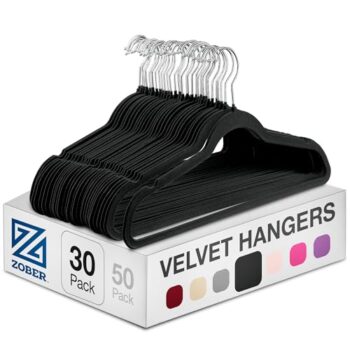 Zober 30 Pack Black Velvet Non-Slip Hangers