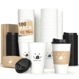 16 oz Coffee Cups with Lids, 100 Pack