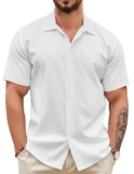 COOFANDY Men’s White Linen Button-Up Shirt
